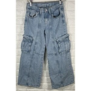 OLD NAVY WOMENS JEANS SIZE 10 HIGH RISE BAGGY‎ LIGHT WASH DENIM CARGO POCKETS